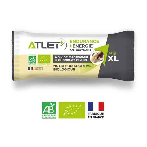 Nutri-bay | ATLET - Barre Énergétique BIO (50g) - Noix de Macadamia & Chocolat Blanc