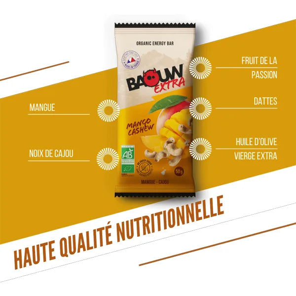 Nutri-Bay | BAOUW - Barre Énergétique BIO EXTRA (50g) - Mangue & Cajou