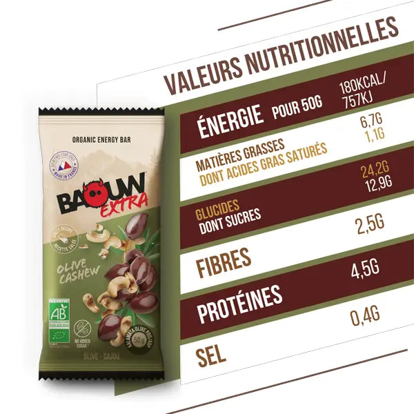 Nutri-Bay | BAOUW - Barre Énergétique BIO EXTRA (50g) - Olive & Cajou