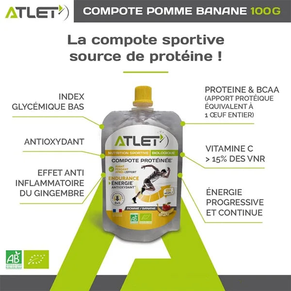 Atlet Compote Protéinée BIO (100g) - Pomme-Banane