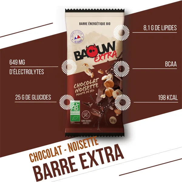 Baouw Barre Énergétique BIO Extra (50g) - Chocolat & Noisettes