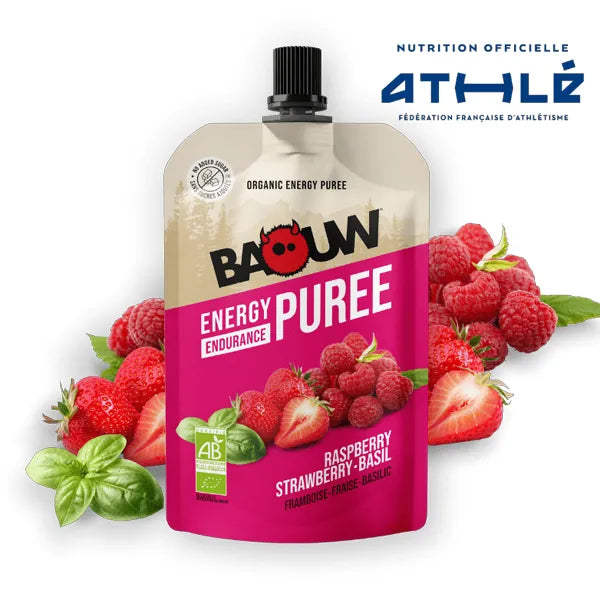 Baouw Purée Énergétique BIO (90g) - Framboise-Fraise-Basilic