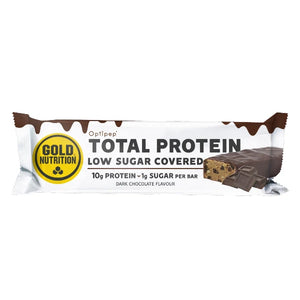Nutri-bay | Barra de proteína baja en azúcar cubierta de chocolate amargo GoldNutrition