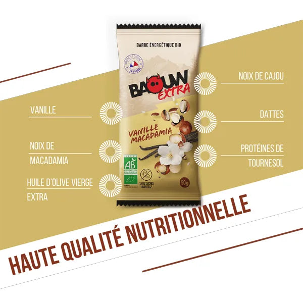Baouw Barre Énergétique BIO Extra (50g) - Vanille & Macadamia