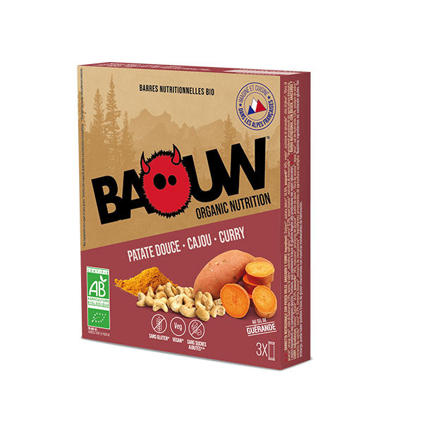 Nutri-bay | BAOUW Barre Énergétique BIO (3x25g) Patate Douce-Cajou-Curry-Box
