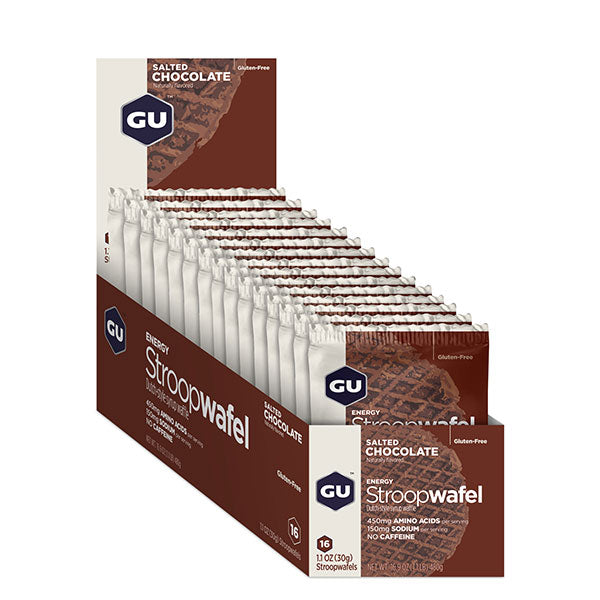 Nutri-Bay GU - StroopWafel - Energetische Waffel Waffel - Gesalzene Schokolade - Salzige Schokolade - offene Schachtel
